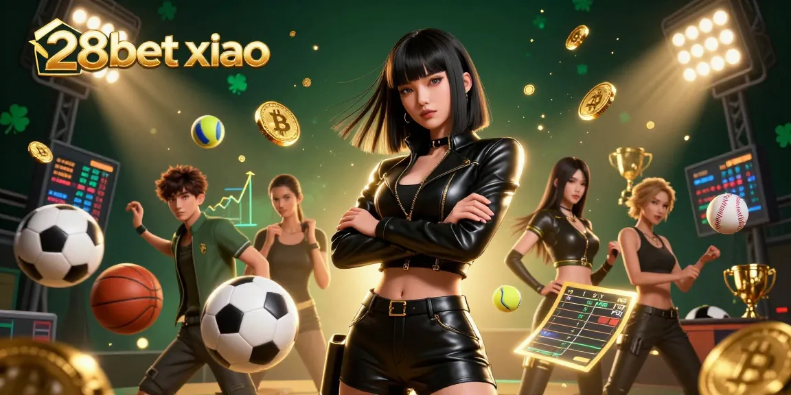 Experience dynamic sports betting excitement with 28bet xiao in a vibrant 3D illustration filled with action.