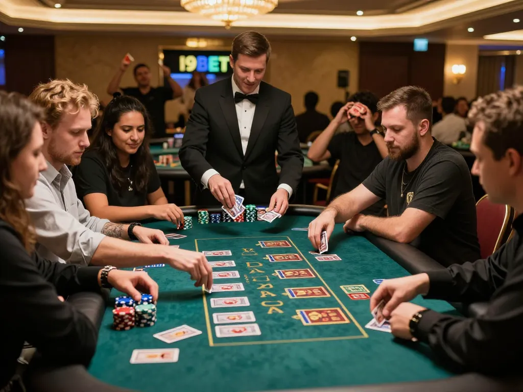 I9BET players engaging at a dynamic live dealer gaming table.