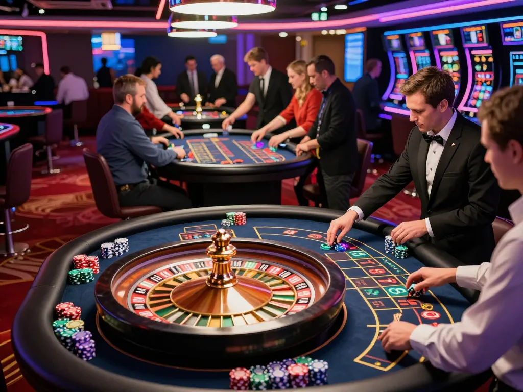 Experience the thrill of roulette action at gem88 casino, where players place bets and croupiers spin wheels.
