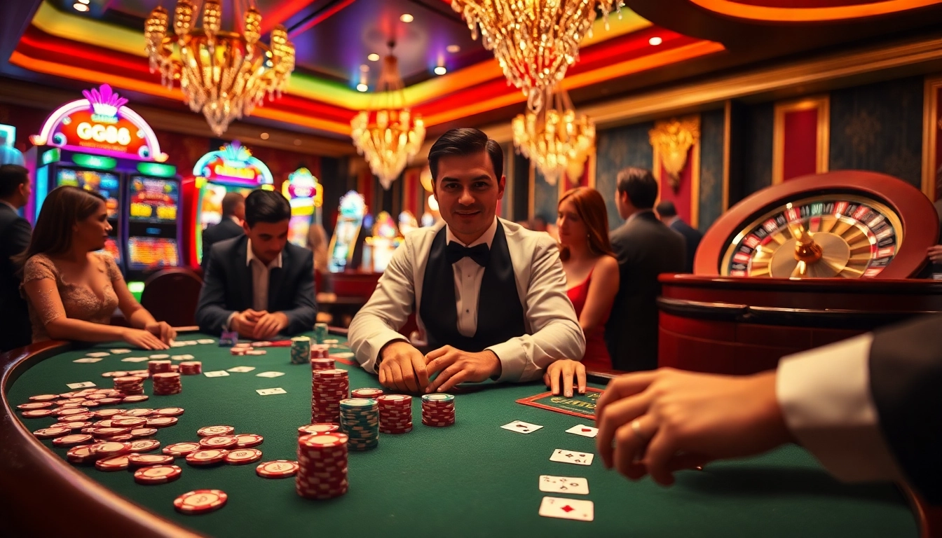 GG88 players enjoying table games in a vibrant casino setting.