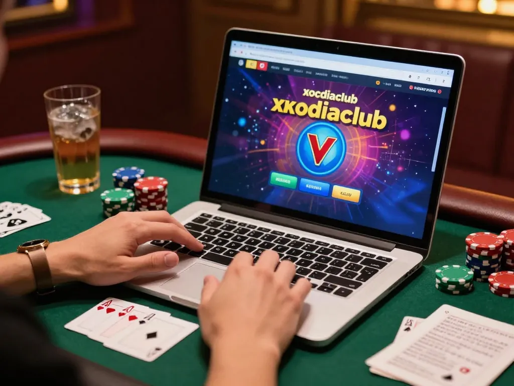 xocdiaclub player engaging in strategic online poker with cards and chips on table