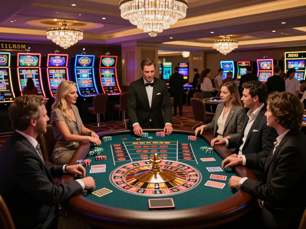 GO8 players engaging in a thrilling roulette game with colorful chips and vibrant casino atmosphere.