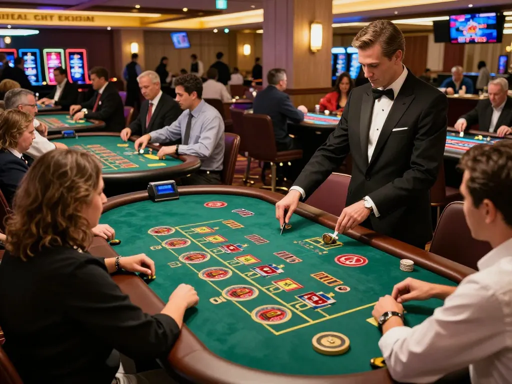 Engaged players placing bets at sin88, a vibrant casino floor filled with excitement.