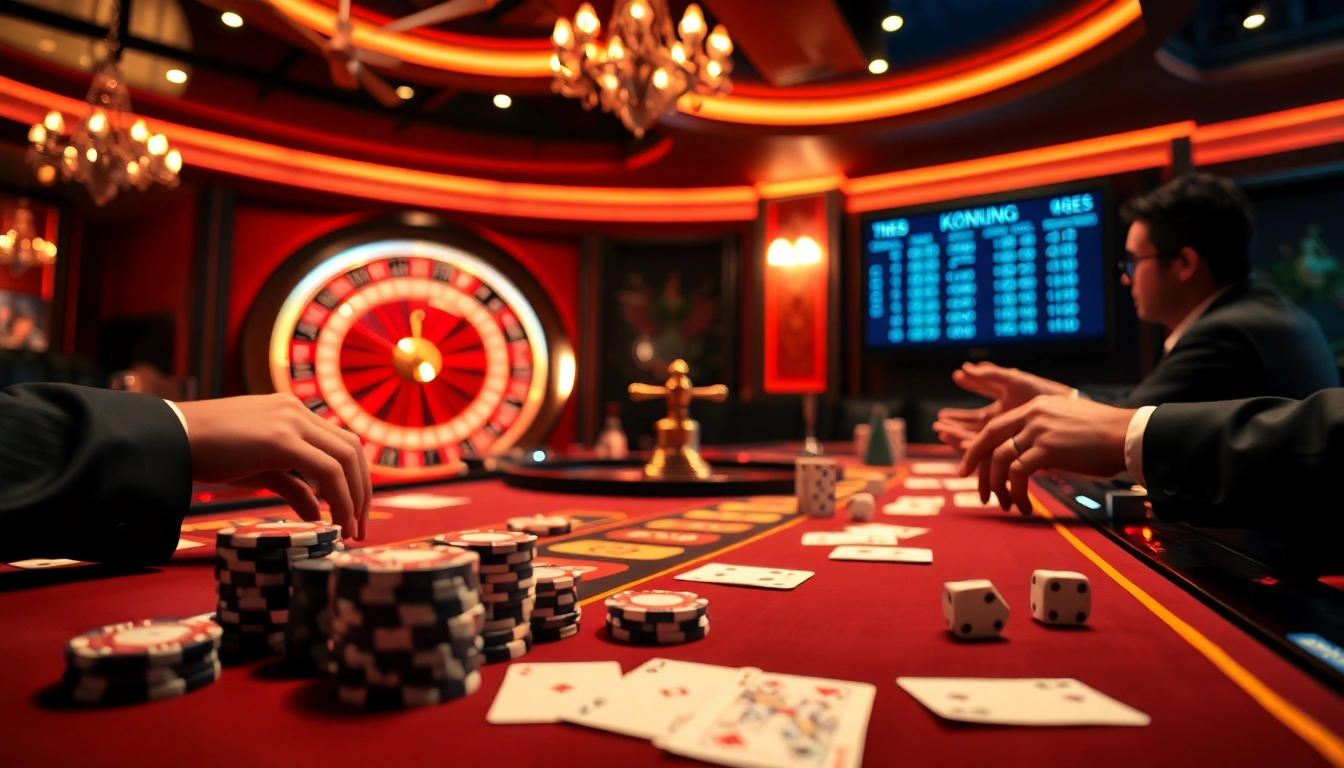 The betting action at https://keonhacai.deal/ with luxurious casino tables and vibrant gambling elements.