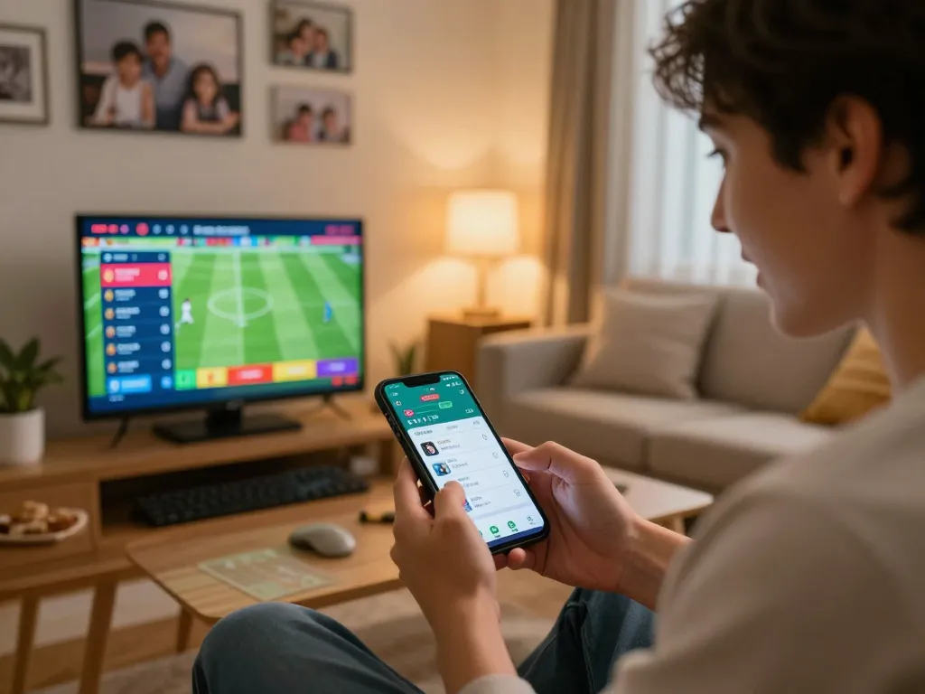 Engaging in sports betting using https://vin88.is/ mobile app at home with vibrant odds displayed.