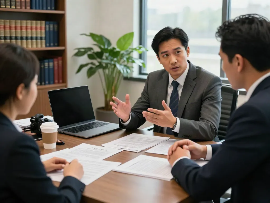 Cobb County DUI lawsuit consultation in a law office, attorney discussing case with client.