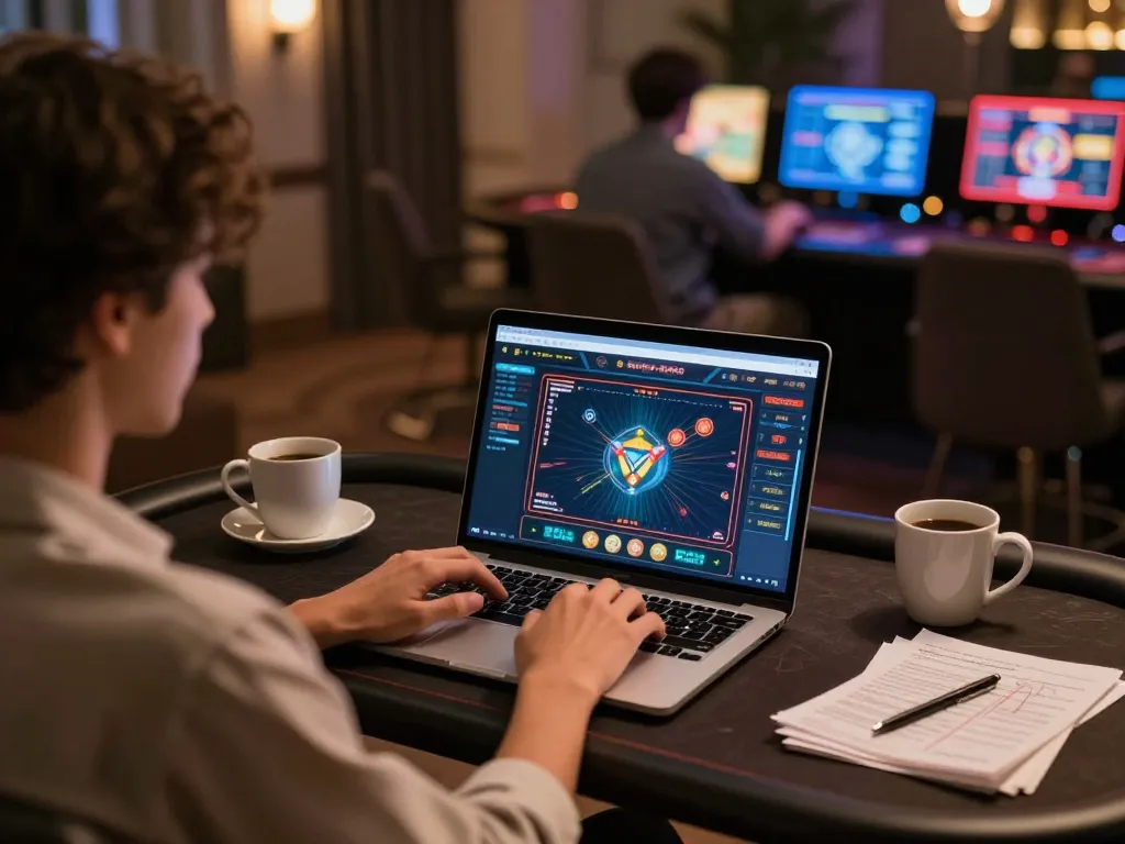 Engaging online gaming scene from new88blog showcasing a player strategizing with a laptop at home