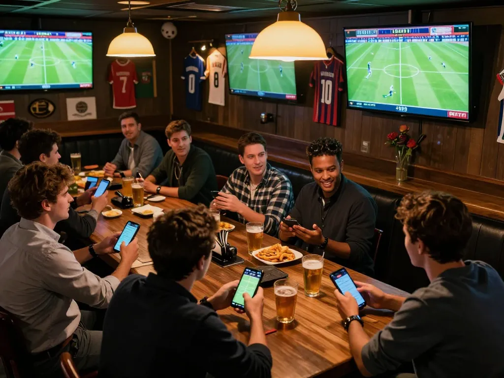 Exciting sports betting environment at xoilactv39 with patrons placing bets and watching games.