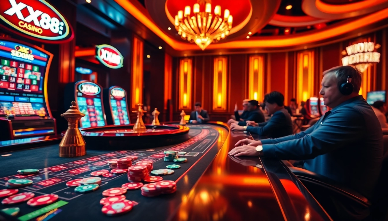 Experience the excitement of gambling at XX88 with thrilling games, vibrant casino elements, and high stakes.
