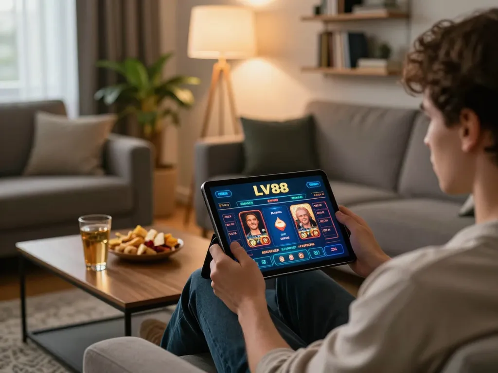 Engaging in online casino gaming with LV88 in a cozy setting