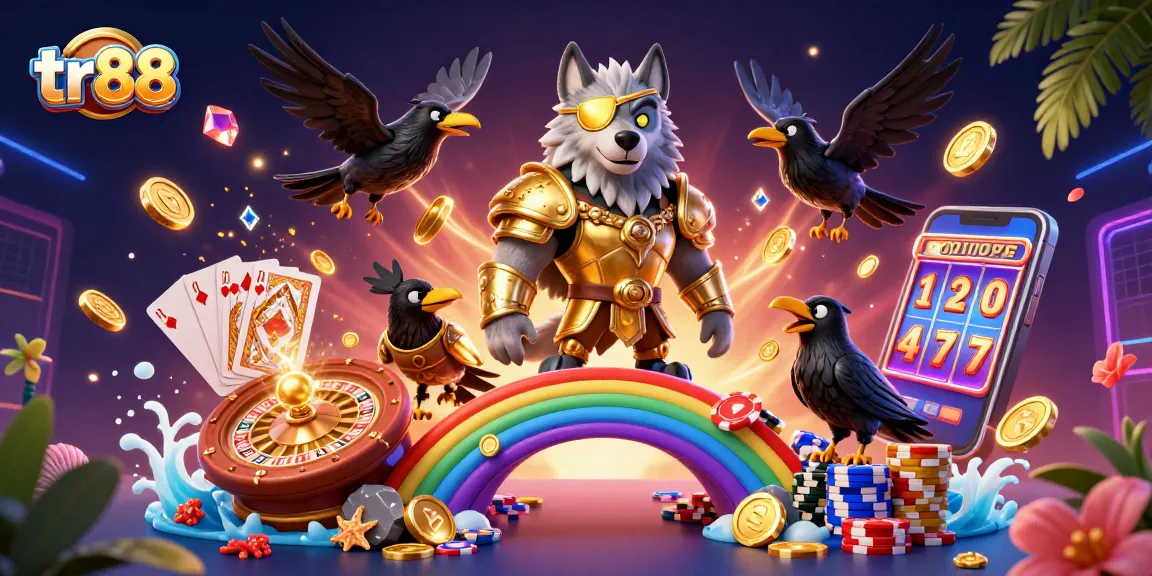 Spin to win with tr88 in a vibrant casino scene featuring Odin and his ravens.
