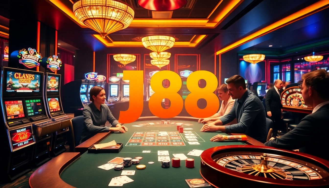 Experience the excitement of J88 online gambling with a vibrant casino setting.