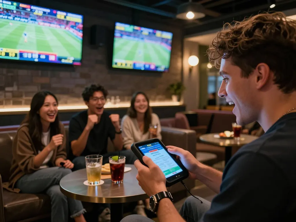 Witness the excitement of live sports betting on qq 88 with friends in a vibrant lounge atmosphere