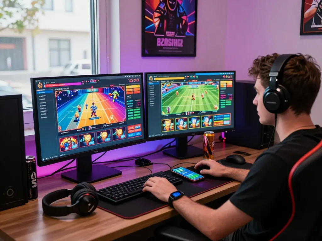 Player engaged in online betting and gaming on fb88 with vibrant setup and modern decor.