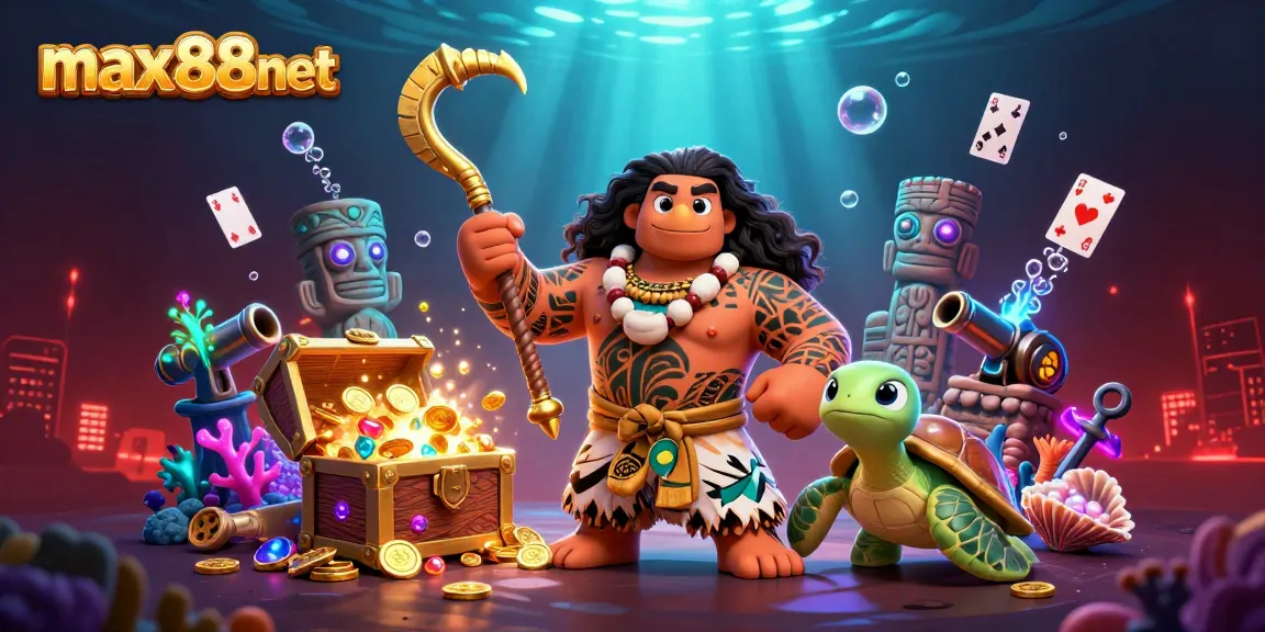 Max88net casino illustration showcasing a demigod hawk, turtle, and vibrant gaming elements.