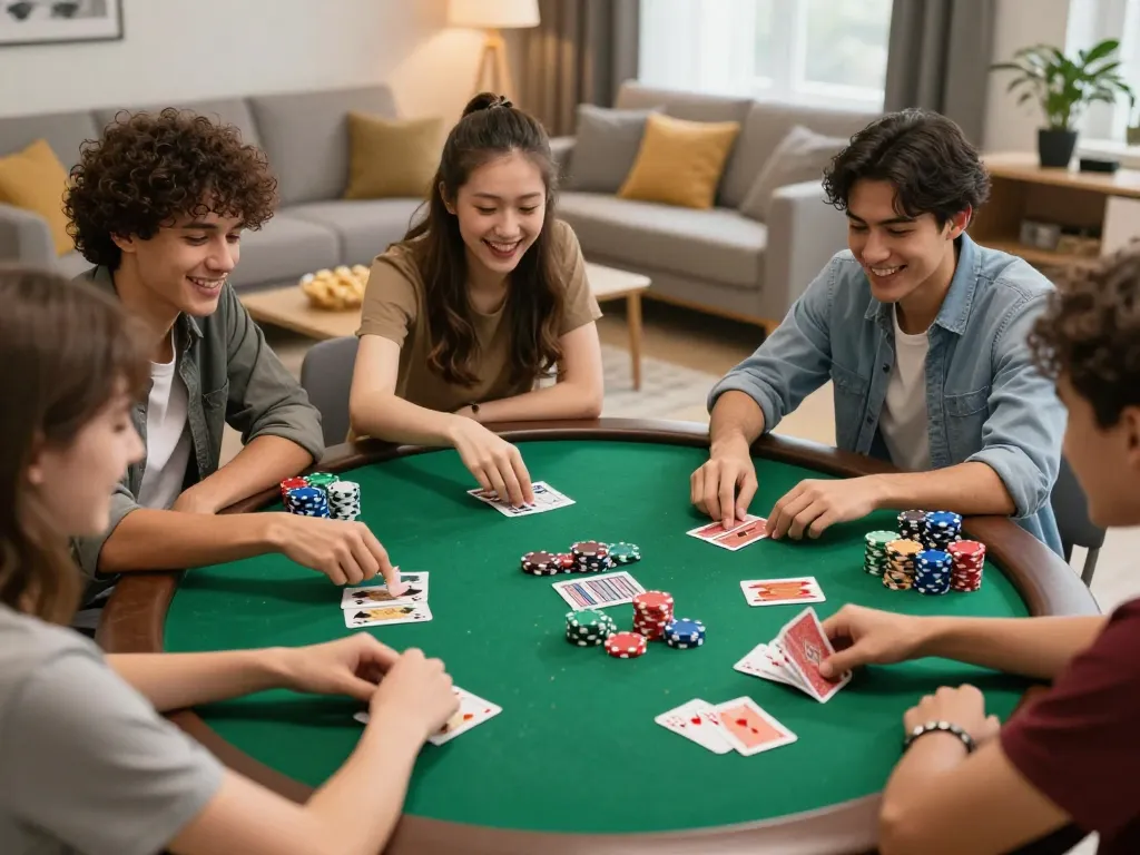 Friends enjoying a poker night while accessing trang chủ cf68 for an engaging experience.