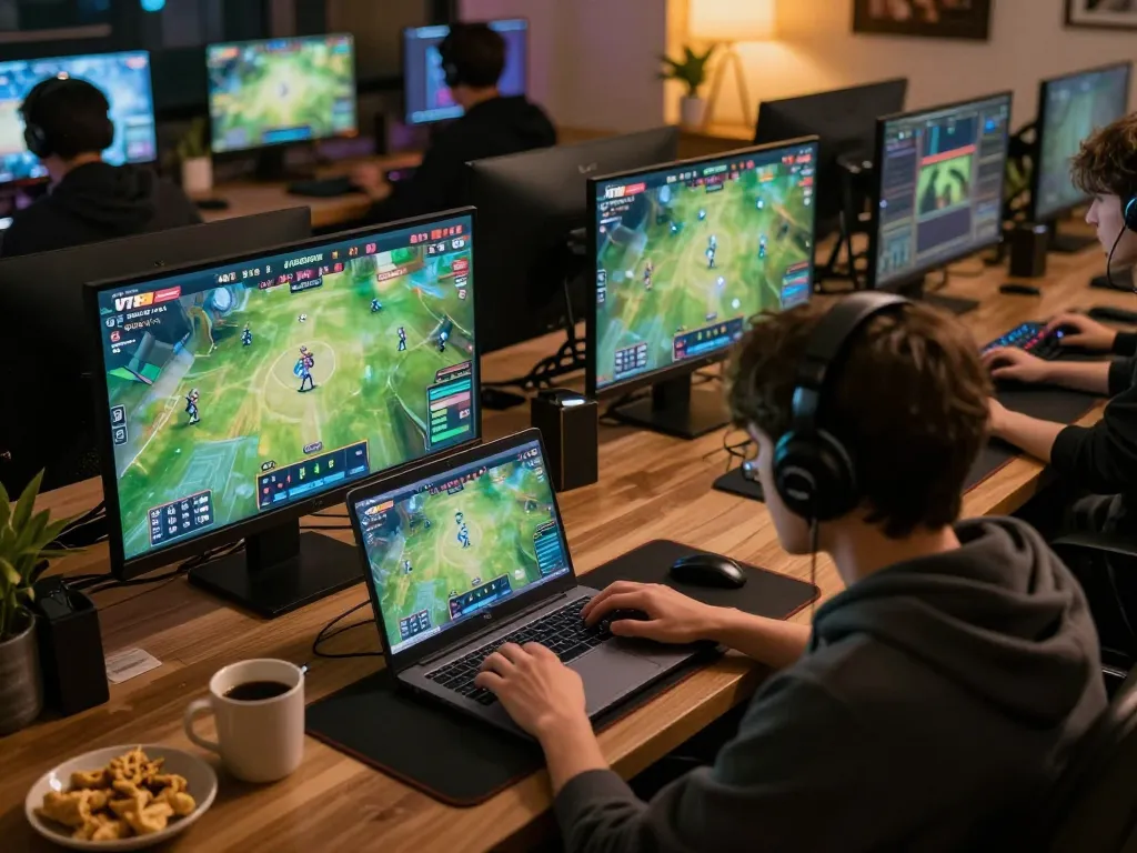 VT88 sports betting atmosphere with engaging gameplay on multiple screens, modern setup.