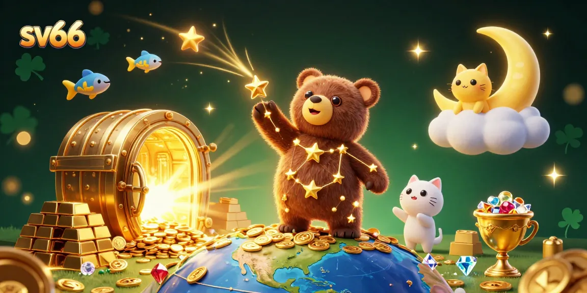 Experience exciting wins with sv66 as a constellation bear scoops coins in a vibrant casino world.