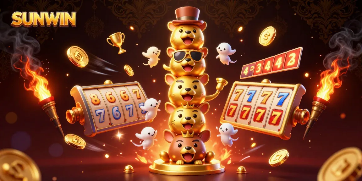 SUNWIN showcases a dynamic 3D totem pole and lucky symbols in an exciting online casino scene.