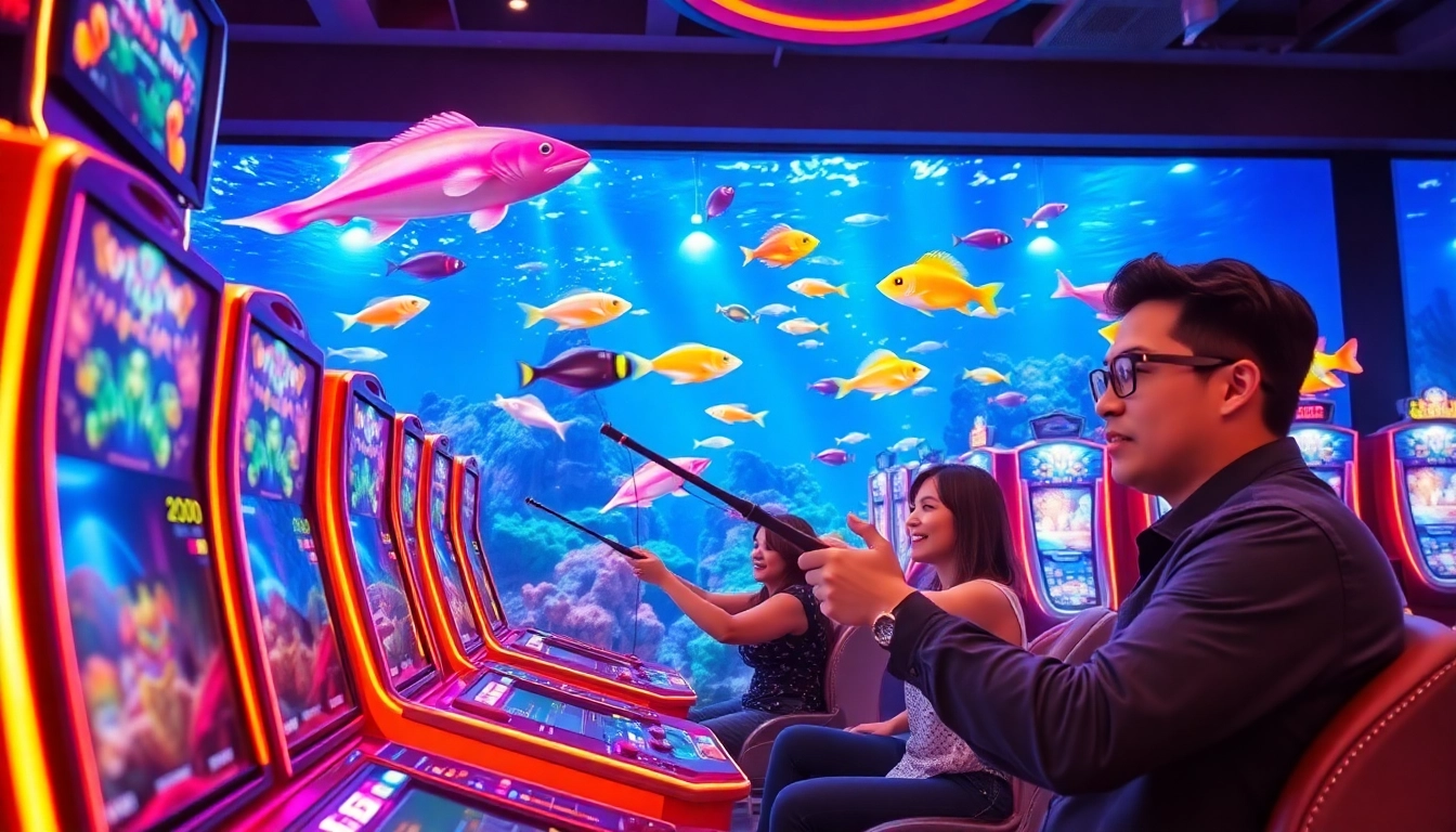A thrilling moment in bắn cá đổi thưởng where players aim at colorful fish in an immersive underwater casino setting.