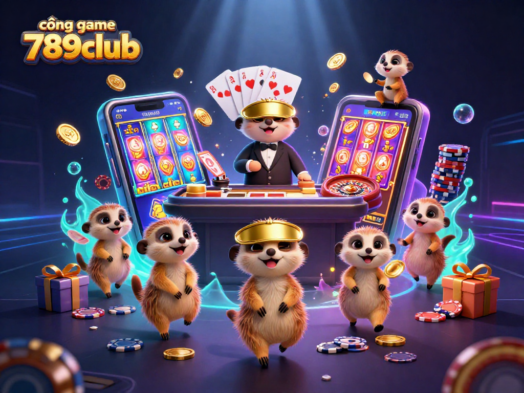 Experience the excitement of cổng game 789club with animated meerkats operating a fun casino scene.