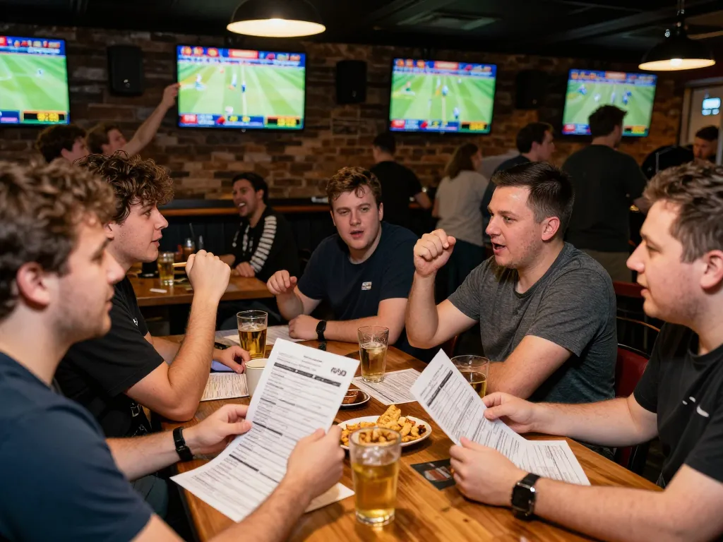 Engaged sports bettors analyzing strategies for five88 while enjoying a lively game atmosphere