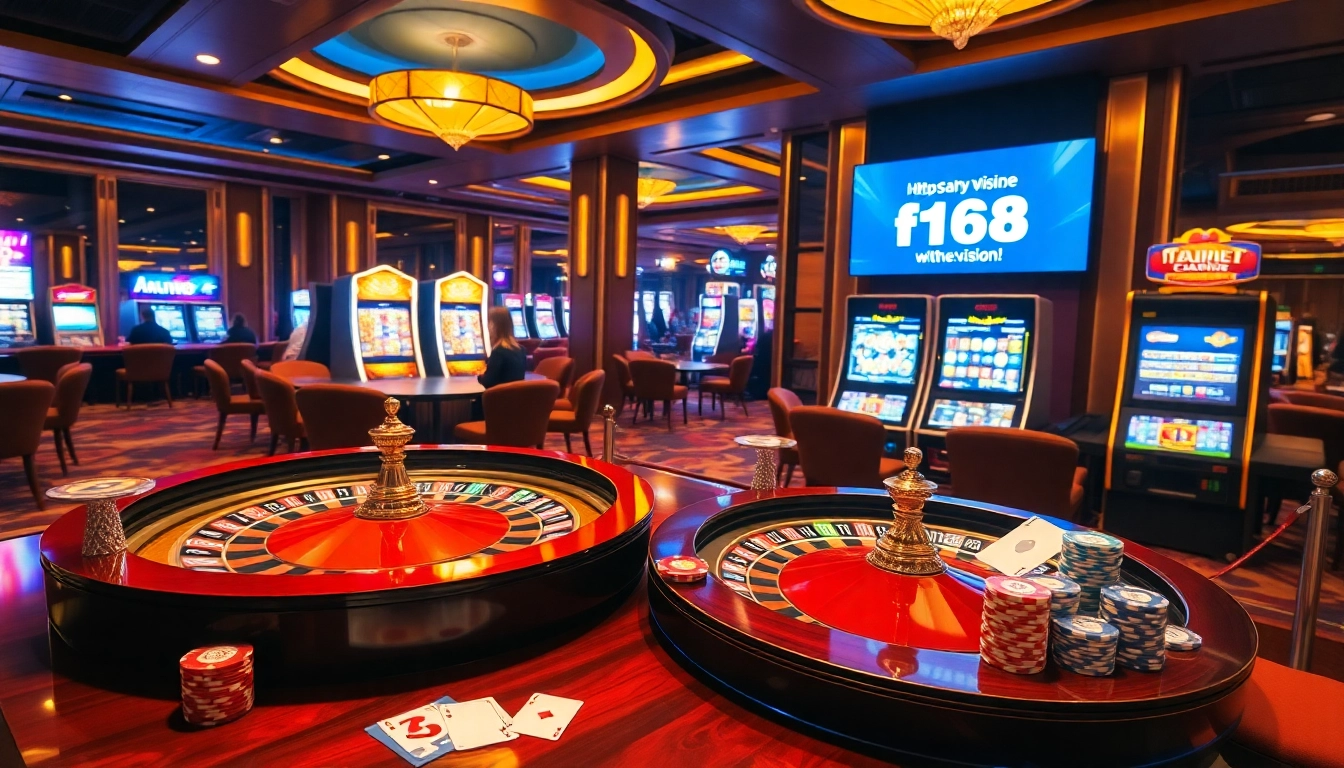 Experience the thrill of gambling at https://f168.vision/ with vibrant casino visuals including roulette, slots, and poker.