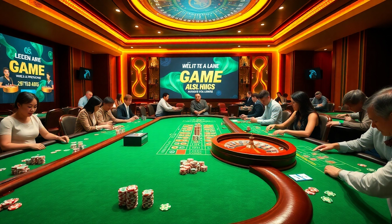 Exciting casino scene with poker chips and casino tables representing https://gamebaidoithuong.coffee/