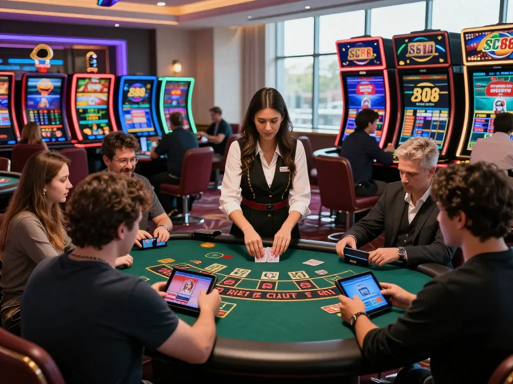 Exciting gameplay at https://sc88.casino/ showcasing live dealer action and diverse players in a vibrant casino environment.
