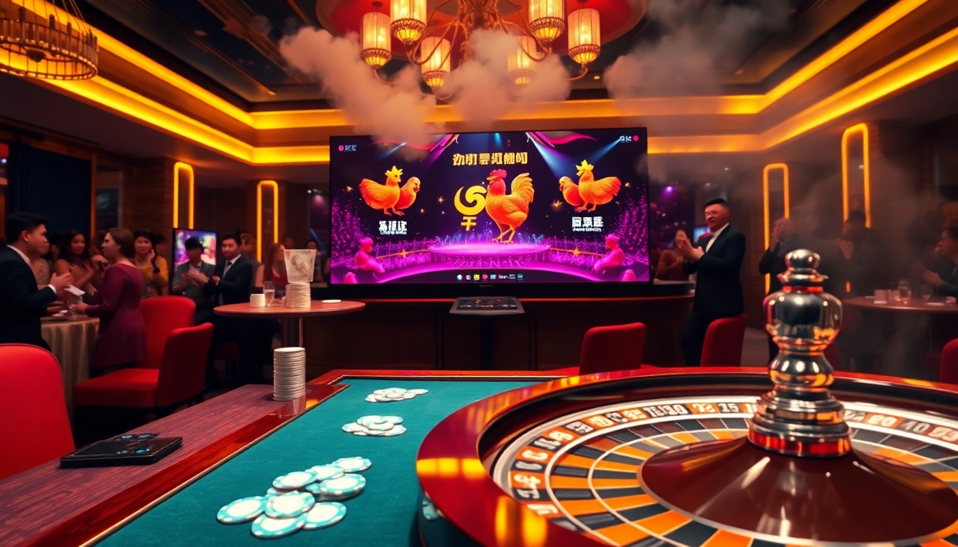 Experience the thrill of 'đá gà trực tiếp thomo' in a luxurious casino atmosphere featuring high-stakes excitement.