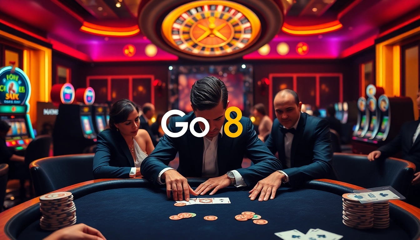 Players engaging in thrilling games at Go8 casino with chips and cards
