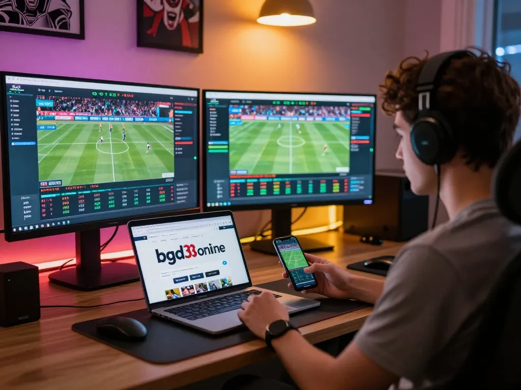 Engaging gameplay on bgd33online with a person actively placing bets on multiple sports events.