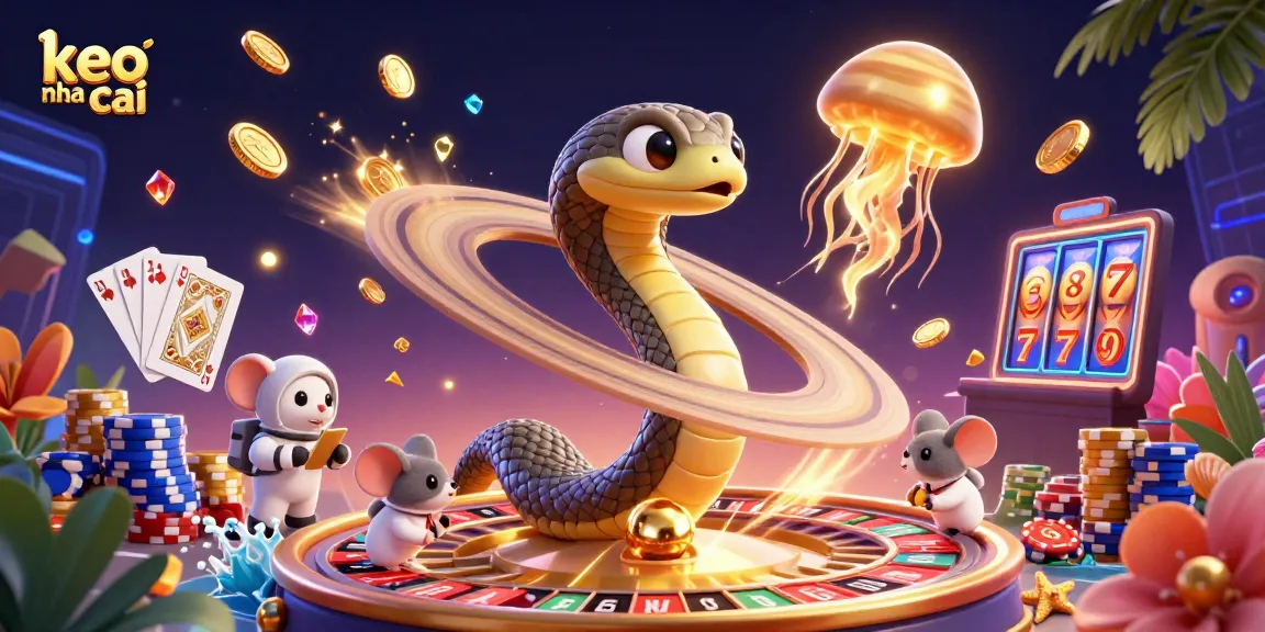 Experience thrilling bets as keo nha cai unfolds with cartoon cosmic elements, vibrant colors, and action.