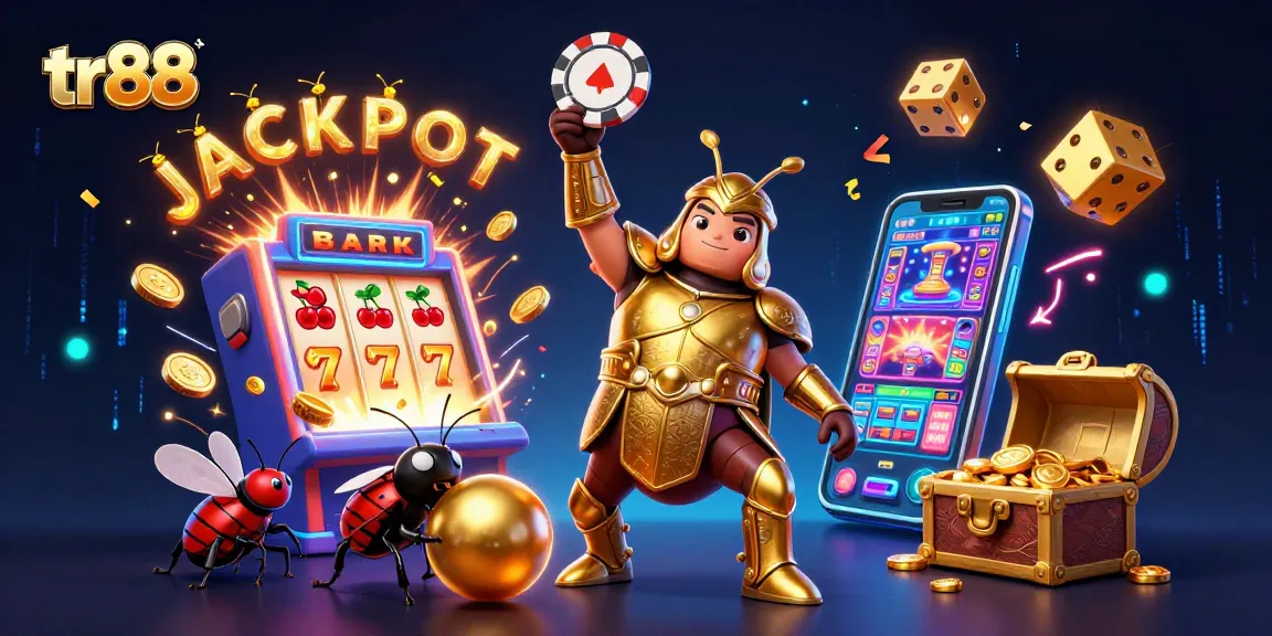 Join the action with tr88 as the hero beetle celebrates a jackpot win in a vibrant casino scene.