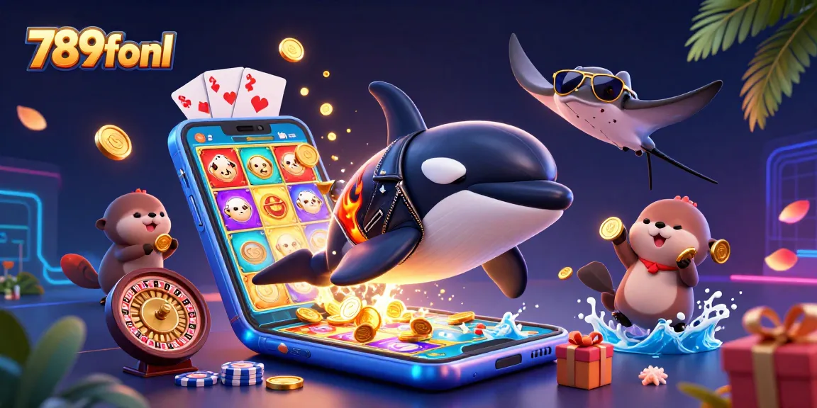 Experience excitement and winning with 789fonl's dynamic gaming scene featuring characters and casino elements.