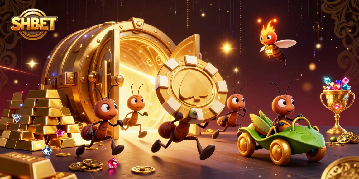 Participate in thrilling games at SHBET with a dynamic team of cartoon ants on a grand heist.