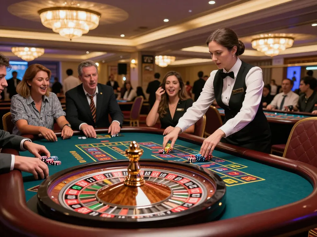 Players engage in an exciting roulette game at 8kbet casino, capturing the thrill of bets placed.