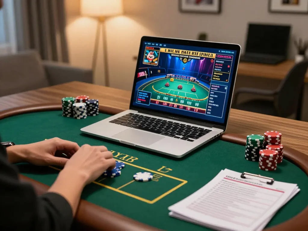 33win player engaging in a thrilling online casino game with vibrant graphics on laptop