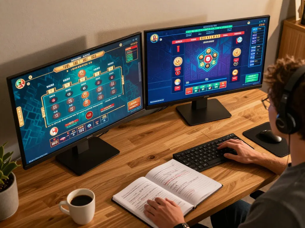 Engaging online casino gaming session at home with 789win app on screen and strategy notes.