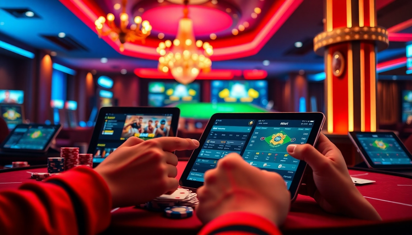Exciting online betting scene featuring 8kbet platform with vibrant casino elements.