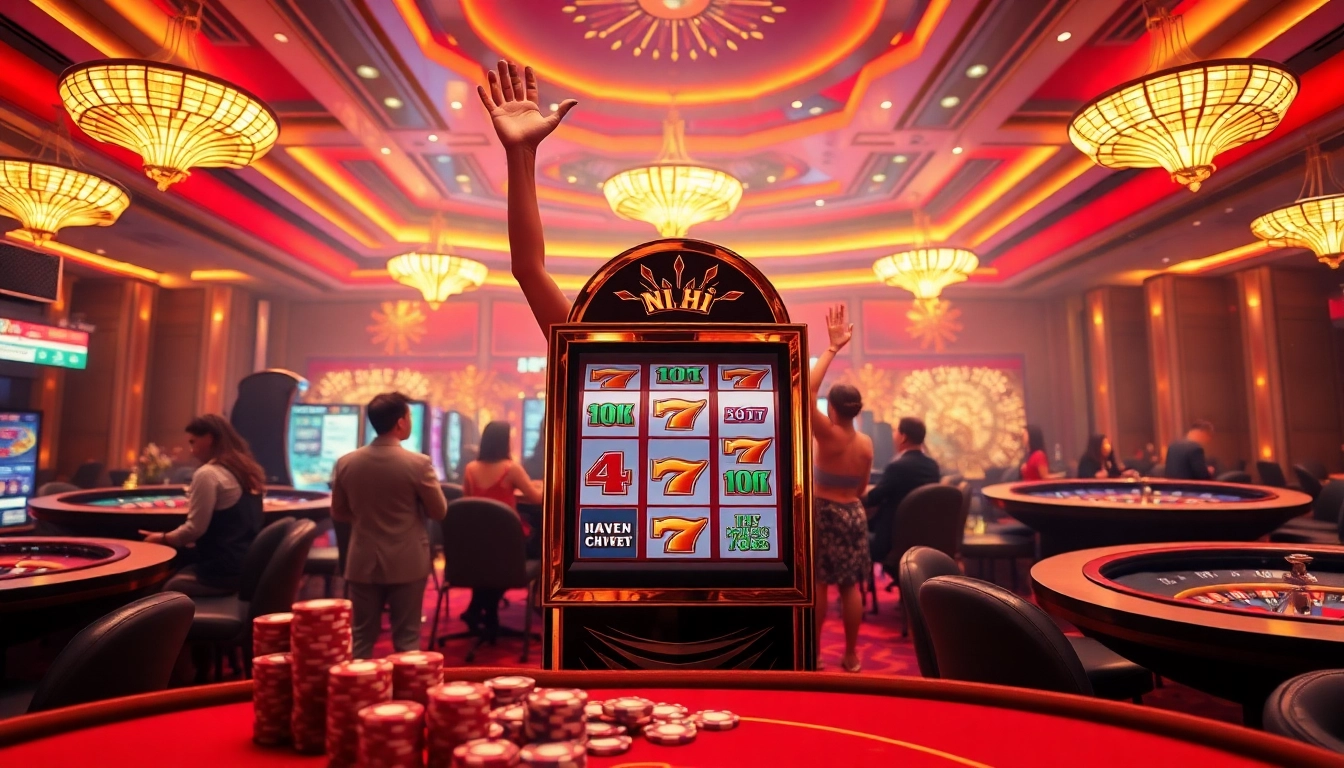 Nổ hũ slot machine capturing the excitement of gambling with vibrant casino atmosphere.