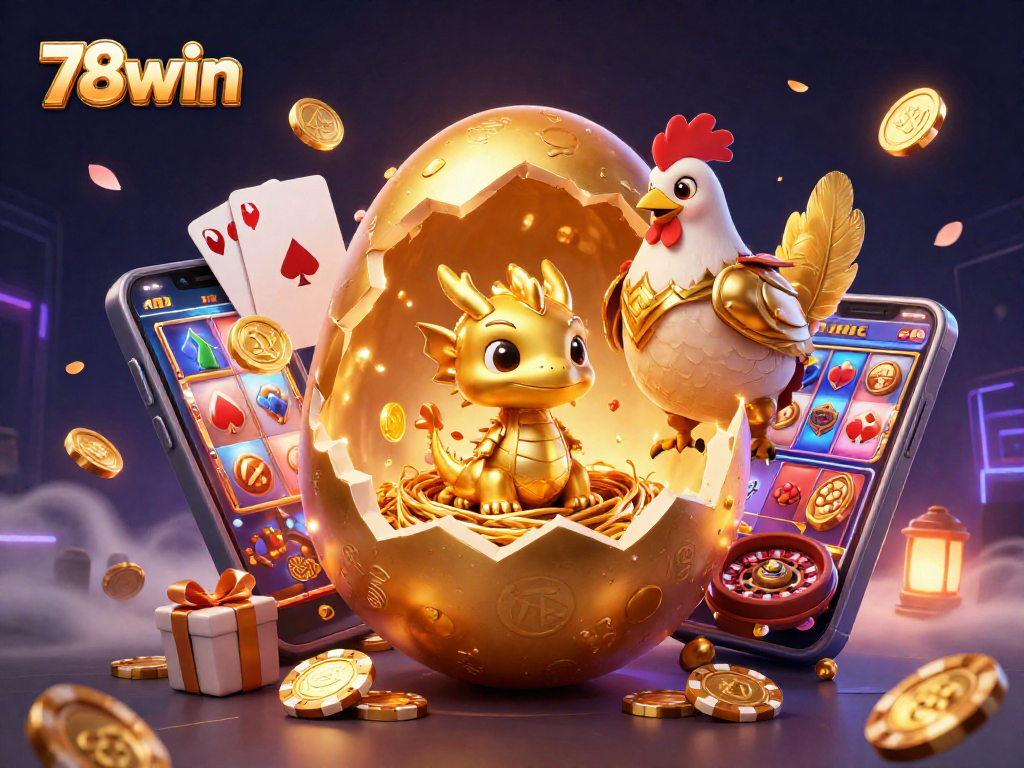 Experience thrilling gameplay with 78win as a golden dragon emerges from a poker chip nest.