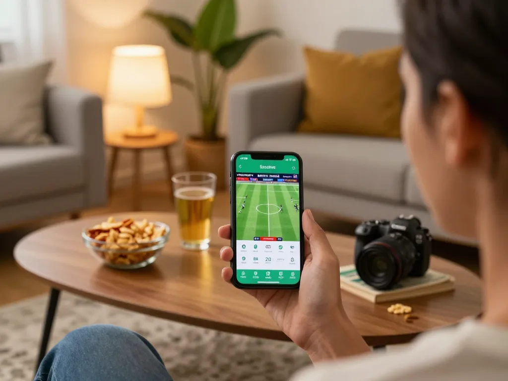 Socolive app showcased for sports betting on a mobile device during a relaxed home gaming session