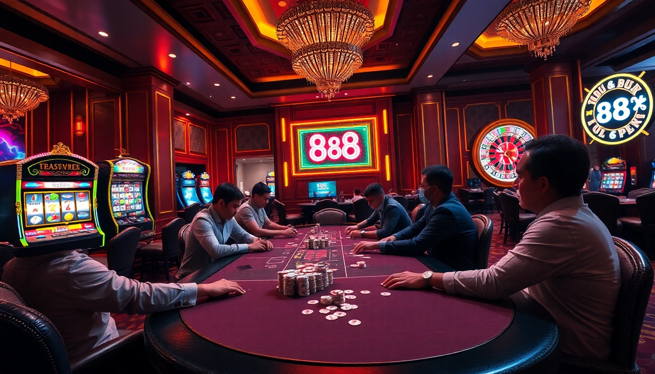 UU 88 players strategizing in a vibrant luxury casino atmosphere.