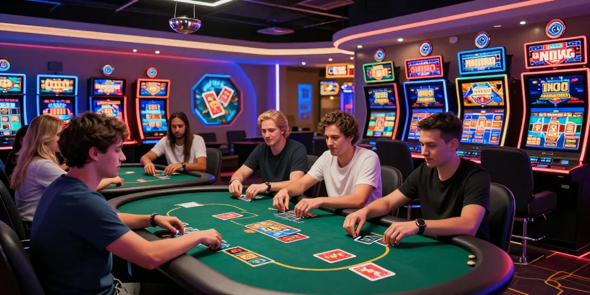 Engaged players at CM88 online casino enjoying vibrant gaming experience at digital poker tables and slots.