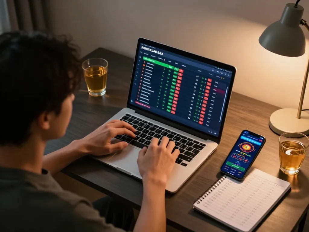 8day sports betting session on a laptop with live odds and strategic notes