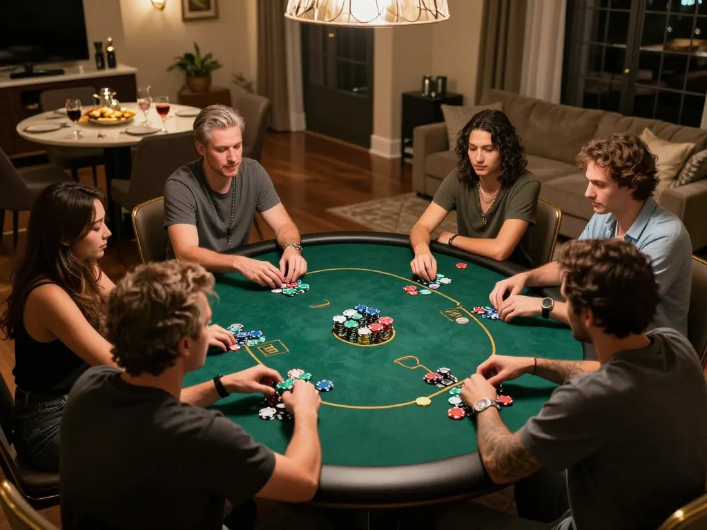 Players are enjoying a poker night at home, showcasing their skills and camaraderie with MANCLUB.
