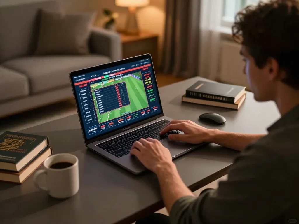 Engaging in online sports betting on ok365 with warm atmosphere and focused lighting