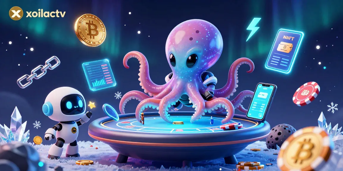 Engage with xoilactv's vibrant casino scene featuring a captivating alien octopus at a poker table.