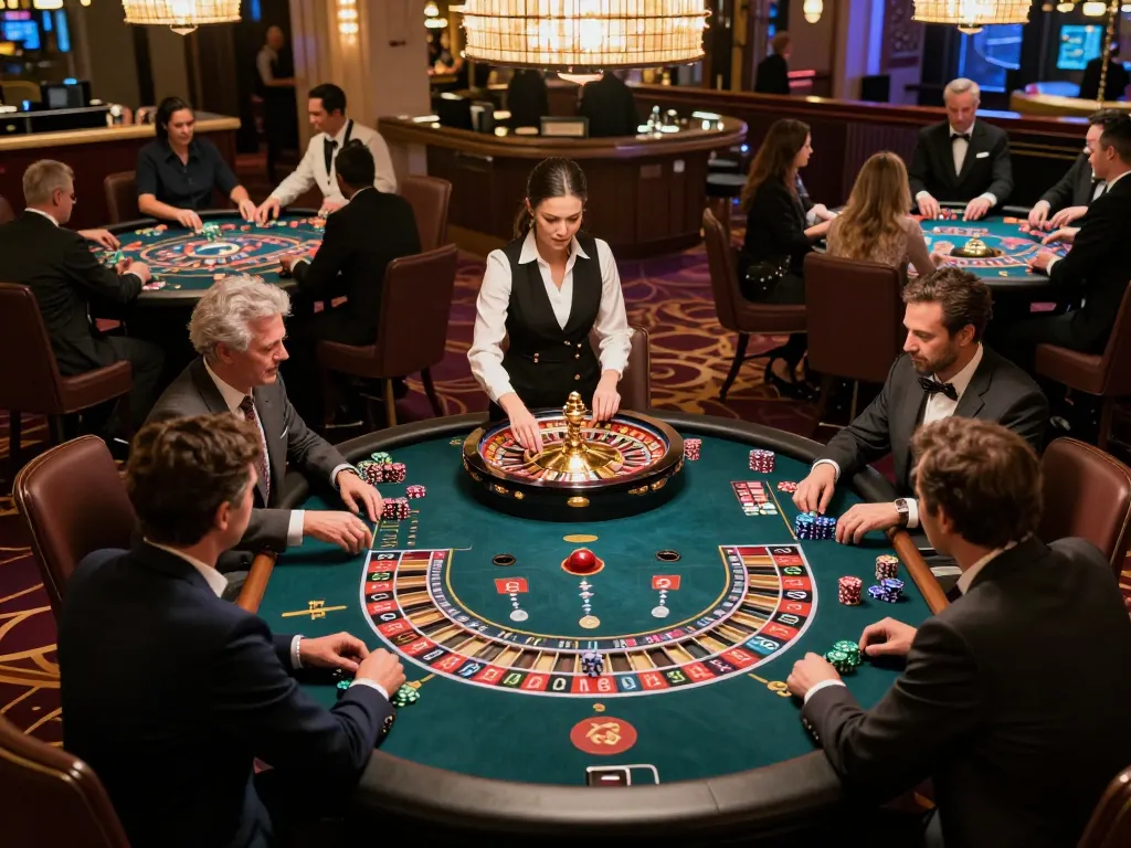 Players engaging at roulette tables while enjoying the thrilling atmosphere of MMOO casino.
